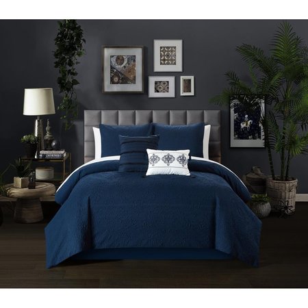 FIXTURESFIRST 5 Piece Miroh Comforter Set, Navy - Queen Size FI2085479